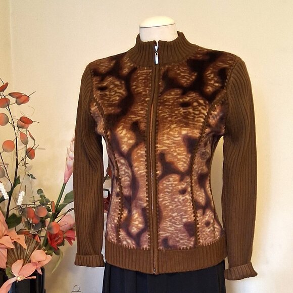 NWT Woman's Brown Multi Color Zip-Up Cardigan Knitwear Lightweight Sweater 6 S - Picture 3 of 6